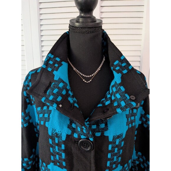 Eccoci Wool/Cashmere Jacket Womens 10 Turquoise Black Plaid Double Breasted Chic - Picture 2 of 13